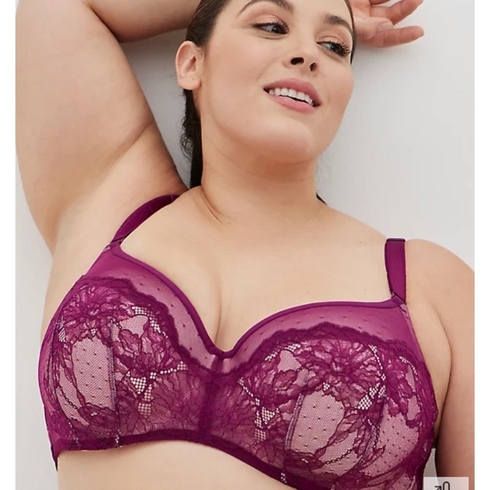 Torrid Dotted Plum Lace Lightly Lined Balconette 360° Back Smoothing™ Bra NWT